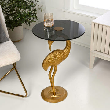 Blanche 25" Classic Mid-Century Glass Top Flamingo End Table